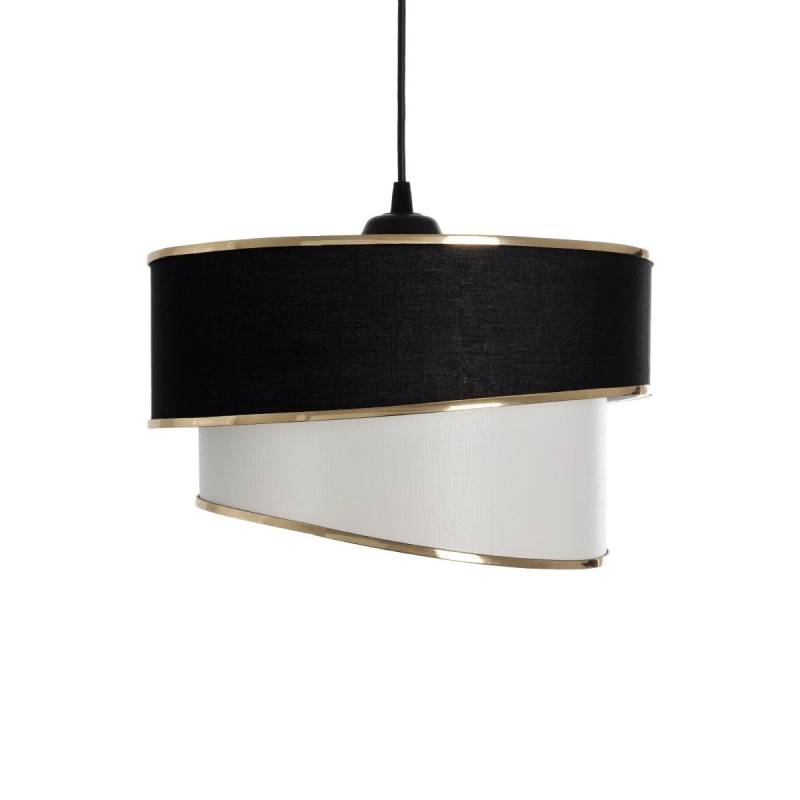 GloboStar® SONIA 203-0120 Μοντέρνο Κρεμαστό Φωτιστικό Καπέλο Μονόφωτο 1 x E27 IP20 Μαύρο & Μπεζ Ύφασμα με Χρυσή Λεπτομέρεια - Μ30 x Π30 x Υ90 cm