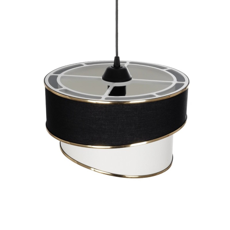 GloboStar® SONIA 203-0120 Μοντέρνο Κρεμαστό Φωτιστικό Καπέλο Μονόφωτο 1 x E27 IP20 Μαύρο & Μπεζ Ύφασμα με Χρυσή Λεπτομέρεια - Μ30 x Π30 x Υ90 cm
