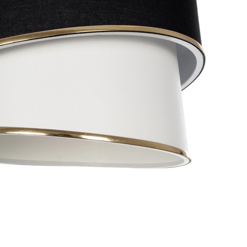 GloboStar® SONIA 203-0120 Μοντέρνο Κρεμαστό Φωτιστικό Καπέλο Μονόφωτο 1 x E27 IP20 Μαύρο & Μπεζ Ύφασμα με Χρυσή Λεπτομέρεια - Μ30 x Π30 x Υ90 cm