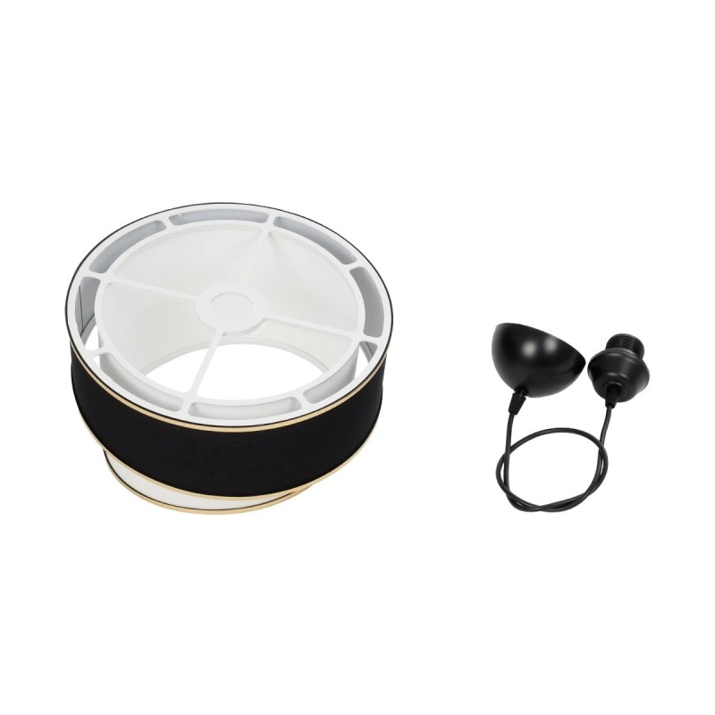 GloboStar® SONIA 203-0120 Μοντέρνο Κρεμαστό Φωτιστικό Καπέλο Μονόφωτο 1 x E27 IP20 Μαύρο & Μπεζ Ύφασμα με Χρυσή Λεπτομέρεια - Μ30 x Π30 x Υ90 cm