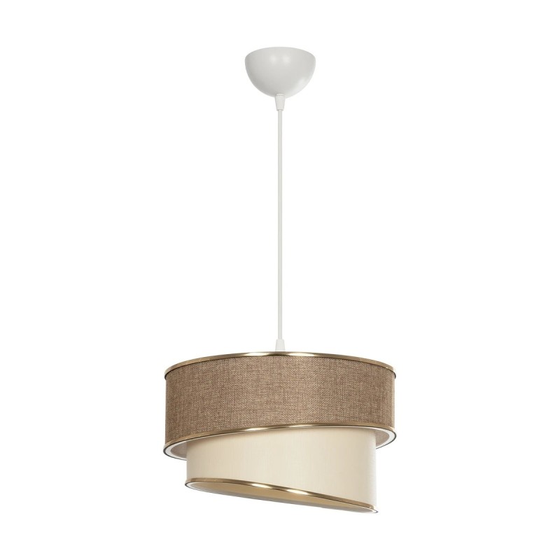 GloboStar® SONIA 203-0121 Μοντέρνο Κρεμαστό Φωτιστικό Καπέλο Μονόφωτο 1 x E27 IP20 Σκούρο Μπεζ & Μπεζ Ύφασμα με Χρυσή Λεπτομέρεια - Μ30 x Π30 x Υ90 cm