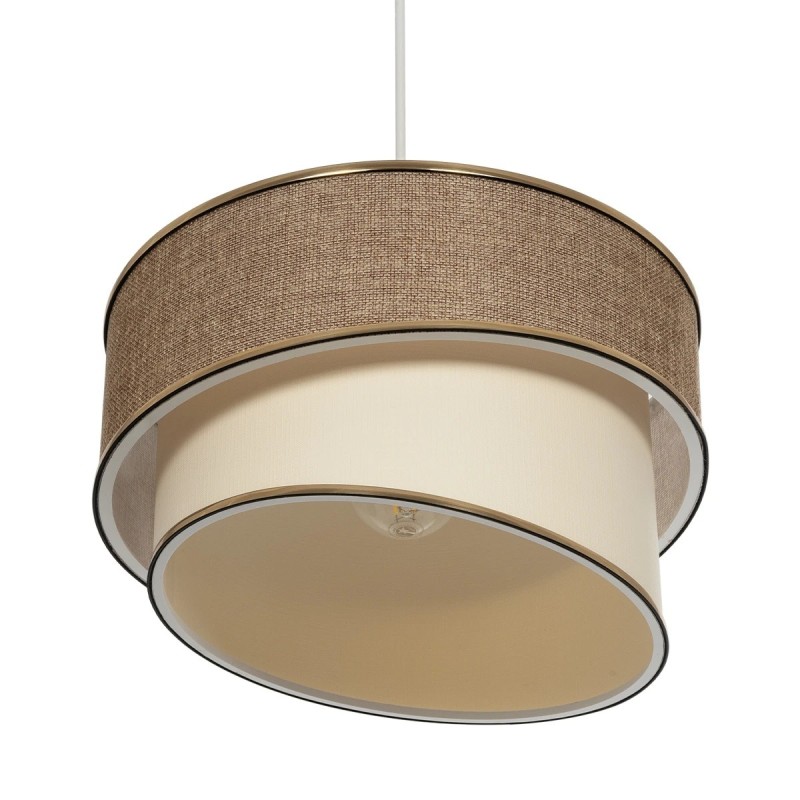 GloboStar® SONIA 203-0121 Μοντέρνο Κρεμαστό Φωτιστικό Καπέλο Μονόφωτο 1 x E27 IP20 Σκούρο Μπεζ & Μπεζ Ύφασμα με Χρυσή Λεπτομέρεια - Μ30 x Π30 x Υ90 cm