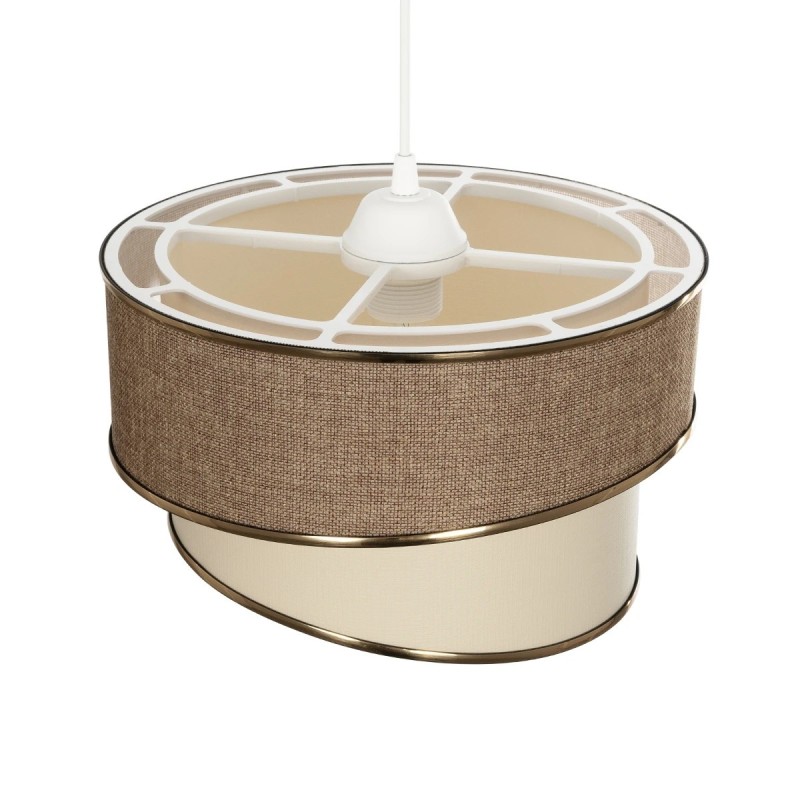GloboStar® SONIA 203-0121 Μοντέρνο Κρεμαστό Φωτιστικό Καπέλο Μονόφωτο 1 x E27 IP20 Σκούρο Μπεζ & Μπεζ Ύφασμα με Χρυσή Λεπτομέρεια - Μ30 x Π30 x Υ90 cm