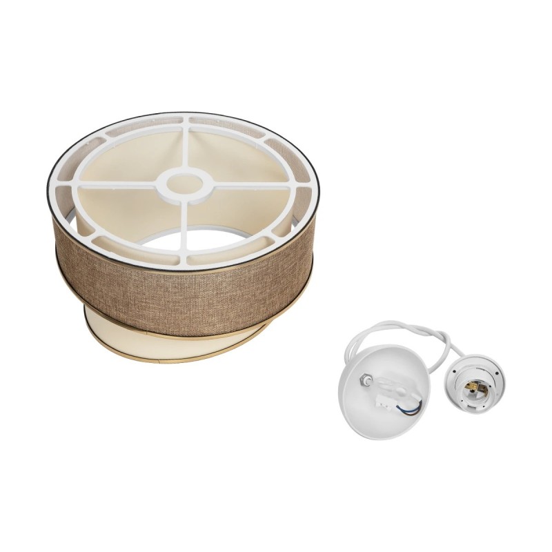 GloboStar® SONIA 203-0121 Μοντέρνο Κρεμαστό Φωτιστικό Καπέλο Μονόφωτο 1 x E27 IP20 Σκούρο Μπεζ & Μπεζ Ύφασμα με Χρυσή Λεπτομέρεια - Μ30 x Π30 x Υ90 cm