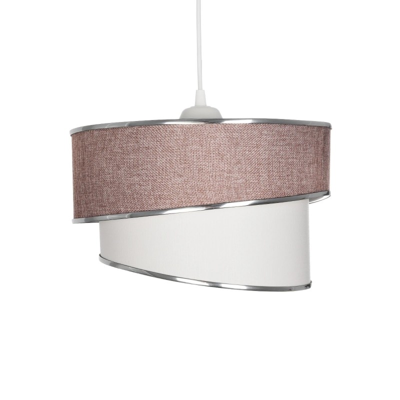 GloboStar® SONIA 203-0122 Μοντέρνο Κρεμαστό Φωτιστικό Καπέλο Μονόφωτο 1 x E27 IP20 Ροζ & Λευκό Ύφασμα με Ασημί Λεπτομέρεια - Μ30 x Π30 x Υ90 cm