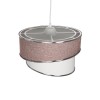 GloboStar® SONIA 203-0122 Μοντέρνο Κρεμαστό Φωτιστικό Καπέλο Μονόφωτο 1 x E27 IP20 Ροζ & Λευκό Ύφασμα με Ασημί Λεπτομέρεια - Μ30 x Π30 x Υ90 cm