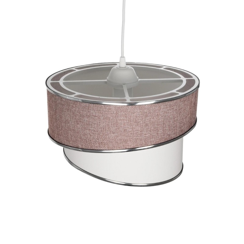 GloboStar® SONIA 203-0122 Μοντέρνο Κρεμαστό Φωτιστικό Καπέλο Μονόφωτο 1 x E27 IP20 Ροζ & Λευκό Ύφασμα με Ασημί Λεπτομέρεια - Μ30 x Π30 x Υ90 cm