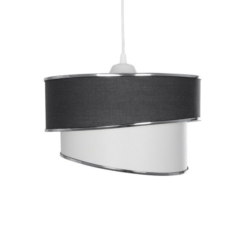 GloboStar® SONIA 203-0123 Μοντέρνο Κρεμαστό Φωτιστικό Καπέλο Μονόφωτο 1 x E27 IP20 Γκρι & Λευκό Ύφασμα με Ασημί Λεπτομέρεια - Μ30 x Π30 x Υ90 cm