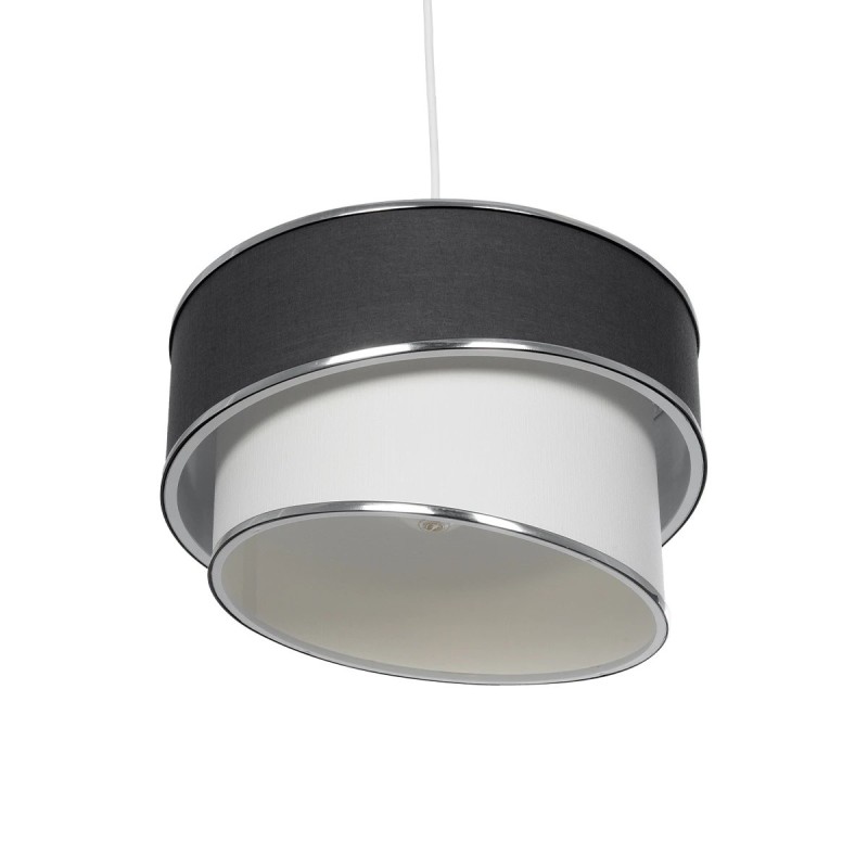 GloboStar® SONIA 203-0123 Μοντέρνο Κρεμαστό Φωτιστικό Καπέλο Μονόφωτο 1 x E27 IP20 Γκρι & Λευκό Ύφασμα με Ασημί Λεπτομέρεια - Μ30 x Π30 x Υ90 cm