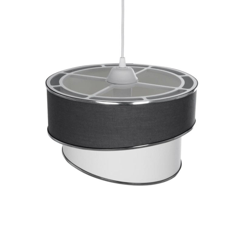 GloboStar® SONIA 203-0123 Μοντέρνο Κρεμαστό Φωτιστικό Καπέλο Μονόφωτο 1 x E27 IP20 Γκρι & Λευκό Ύφασμα με Ασημί Λεπτομέρεια - Μ30 x Π30 x Υ90 cm