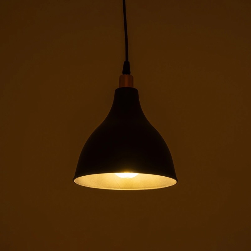 GloboStar® RADE 203-0124 Μοντέρνο Κρεμαστό Φωτιστικό Καμπάνα Μονόφωτο 1 x E27 IP20 Μαύρο με Χρυσό Πλαστικό - Μ17.5 x Π17.5 x Υ56cm