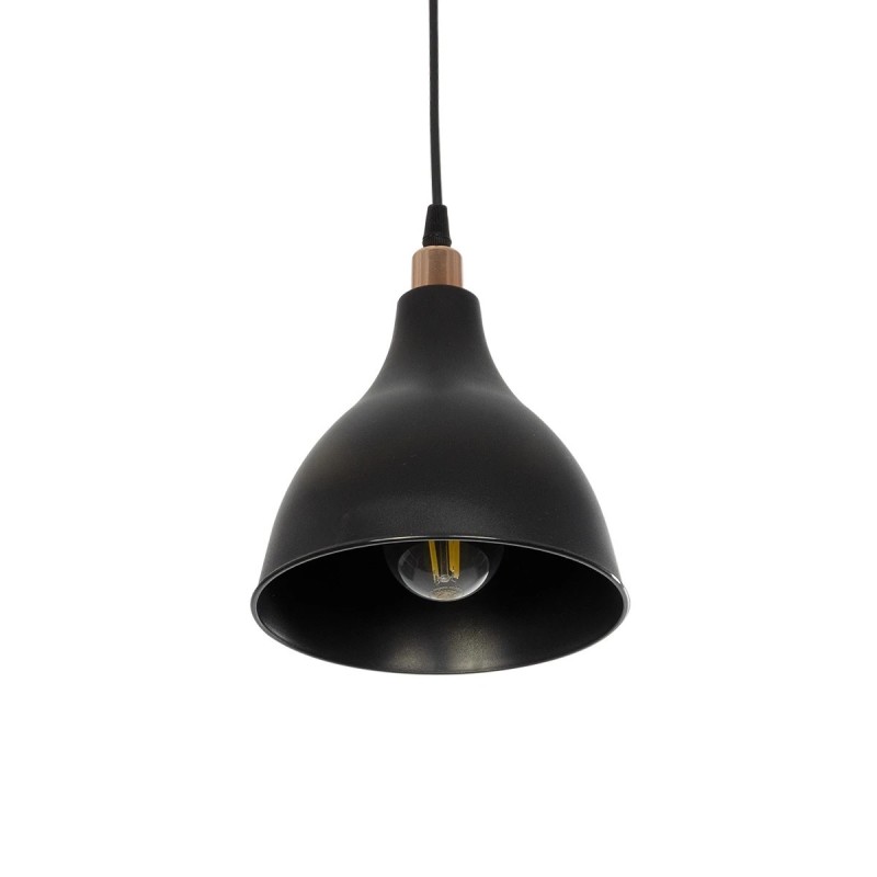 GloboStar® RADE 203-0124 Μοντέρνο Κρεμαστό Φωτιστικό Καμπάνα Μονόφωτο 1 x E27 IP20 Μαύρο με Χρυσό Πλαστικό - Μ17.5 x Π17.5 x Υ56cm