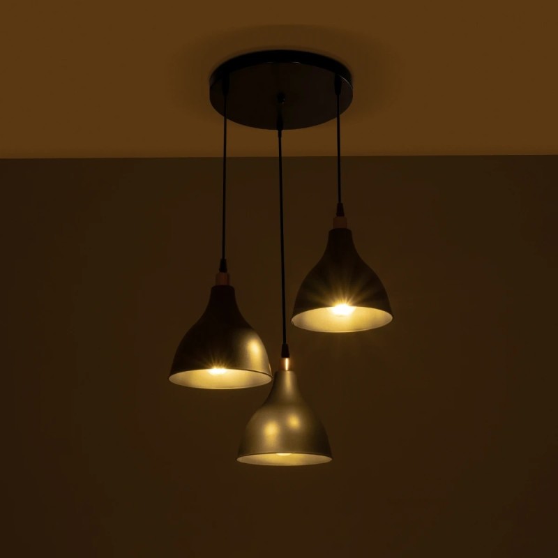 GloboStar® RADE 203-0127 Vintage Κρεμαστό Φωτιστικό Καμπάνα Τρίφωτο 3 x E27 IP20 Μαύρο Πλαστικό - Μ40 x Π40 x Υ80cm