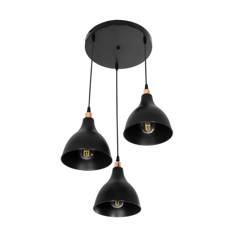 GloboStar® RADE 203-0127 Vintage Κρεμαστό Φωτιστικό Καμπάνα Τρίφωτο 3 x E27 IP20 Μαύρο Πλαστικό - Μ40 x Π40 x Υ80cm