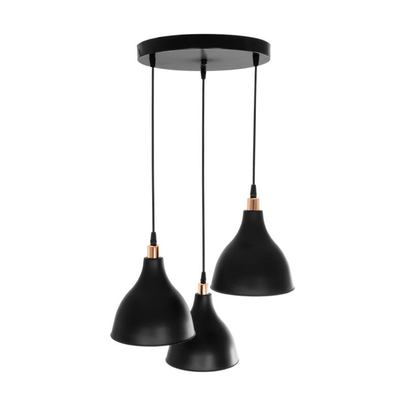 GloboStar® RADE 203-0127 Vintage Κρεμαστό Φωτιστικό Καμπάνα Τρίφωτο 3 x E27 IP20 Μαύρο Πλαστικό - Μ40 x Π40 x Υ80cm