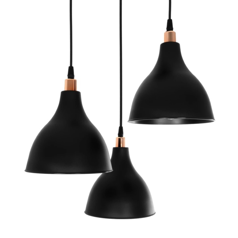 GloboStar® RADE 203-0127 Vintage Κρεμαστό Φωτιστικό Καμπάνα Τρίφωτο 3 x E27 IP20 Μαύρο Πλαστικό - Μ40 x Π40 x Υ80cm