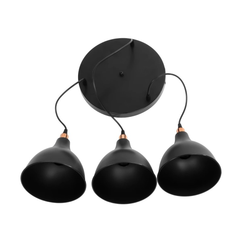GloboStar® RADE 203-0127 Vintage Κρεμαστό Φωτιστικό Καμπάνα Τρίφωτο 3 x E27 IP20 Μαύρο Πλαστικό - Μ40 x Π40 x Υ80cm