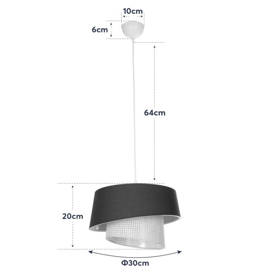 GloboStar® ALINA 203-0131 Μοντέρνο Κρεμαστό Φωτιστικό Καπέλο Μονόφωτο 1 x E27 IP20 Μαύρο & Λευκό Ύφασμα - Μ30 x Π30 x Υ93cm GloboStar® ALINA 203-0131 Μοντέρνο Κρεμαστό Φωτιστικό Καπέλο Μονόφωτο 1 x E27 IP20 Μαύρο & Λευκό Ύφασμα - Μ30 x Π30 x Υ93cm