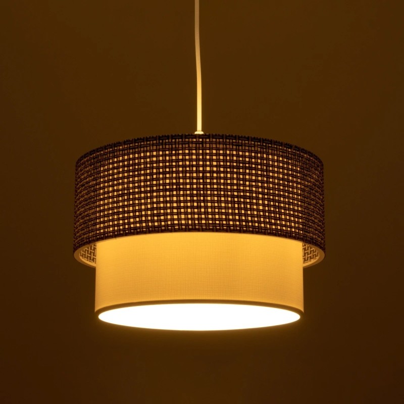 GloboStar® SISSIE 203-0139 Μοντέρνο Κρεμαστό Φωτιστικό Καπέλο Μονόφωτο 1 x E27 IP20 Μαύρο & Λευκό Ύφασμα - Μ30 x Π30 x Υ93cm