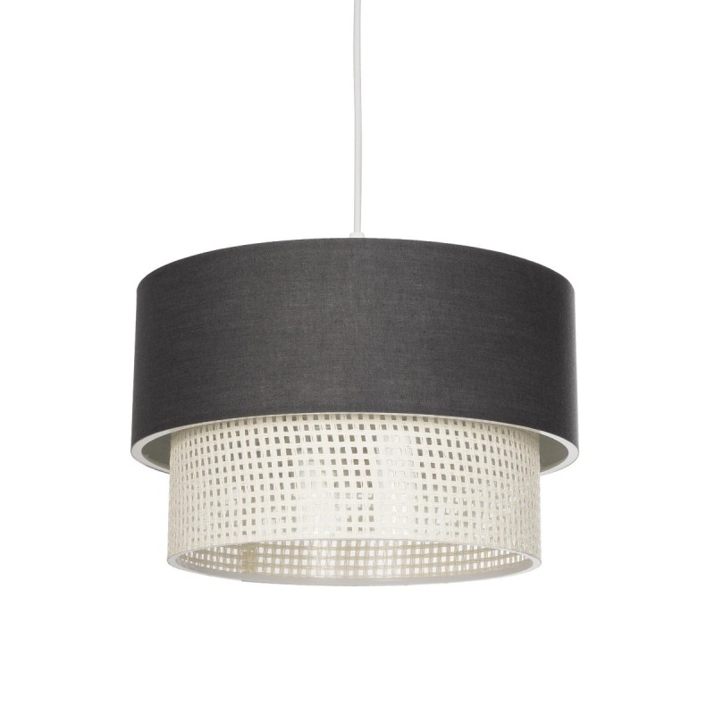 GloboStar® SISSIE 203-0140 Μοντέρνο Κρεμαστό Φωτιστικό Καπέλο Μονόφωτο 1 x E27 IP20 Γκρι & Λευκό Ύφασμα -Μ30 x Π30 x Υ93cm