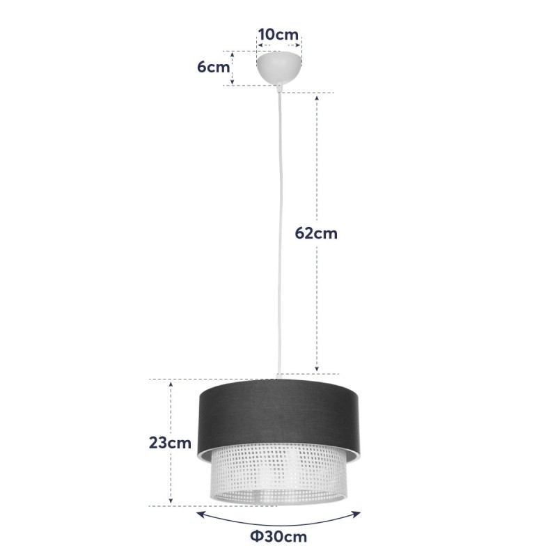 GloboStar® SISSIE 203-0140 Μοντέρνο Κρεμαστό Φωτιστικό Καπέλο Μονόφωτο 1 x E27 IP20 Γκρι & Λευκό Ύφασμα -Μ30 x Π30 x Υ93cm