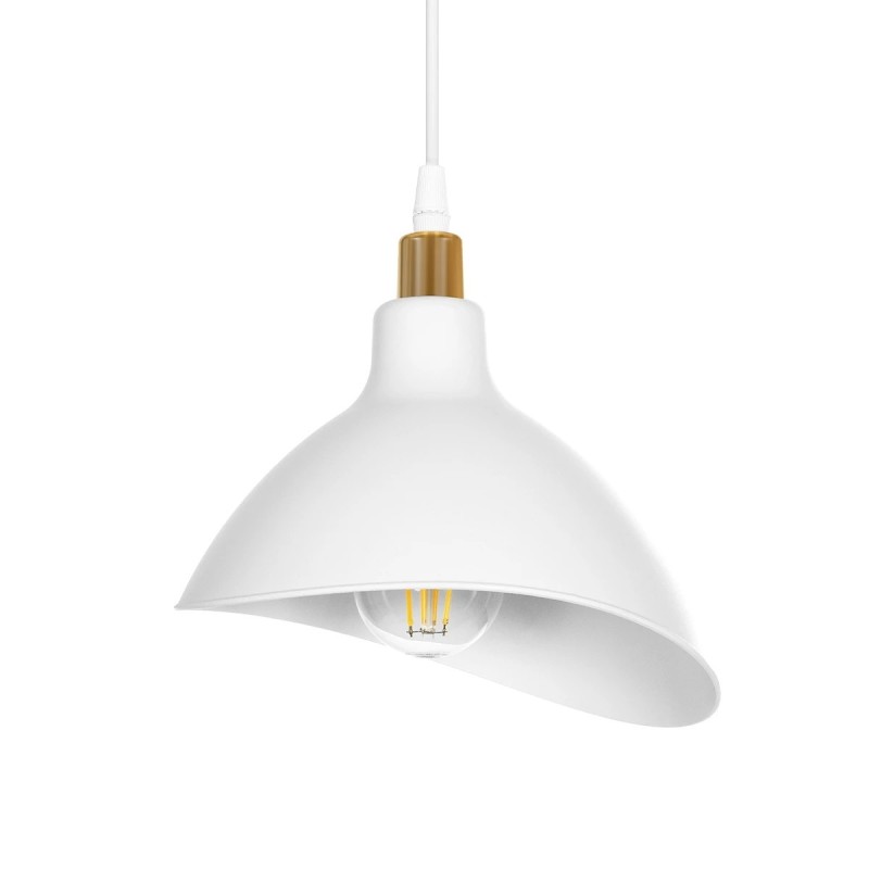GloboStar® RIVE 203-0141 Μοντέρνο Κρεμαστό Φωτιστικό Καμπάνα Μονόφωτο 1 x E27 IP20 Λευκό με Χρυσό Πλαστικό - Μ22 x Π22 x Υ83cm