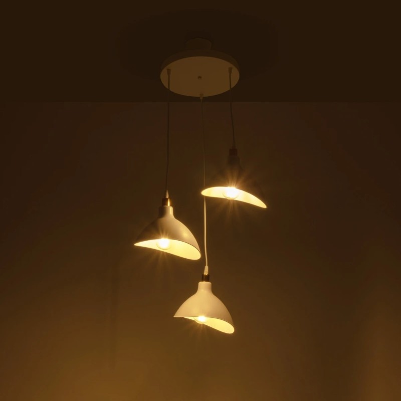 GloboStar® RIVE 203-0142 Μοντέρνο Κρεμαστό Φωτιστικό Καμπάνα Τρίφωτο 3 x E27 IP20 Λευκό με Χρυσό Πλαστικό - Μ45 x Π45 x Υ80cm