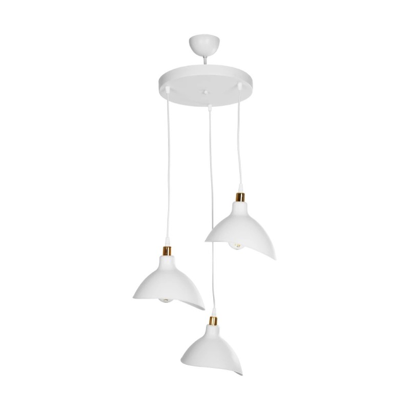 GloboStar® RIVE 203-0142 Μοντέρνο Κρεμαστό Φωτιστικό Καμπάνα Τρίφωτο 3 x E27 IP20 Λευκό με Χρυσό Πλαστικό - Μ45 x Π45 x Υ80cm