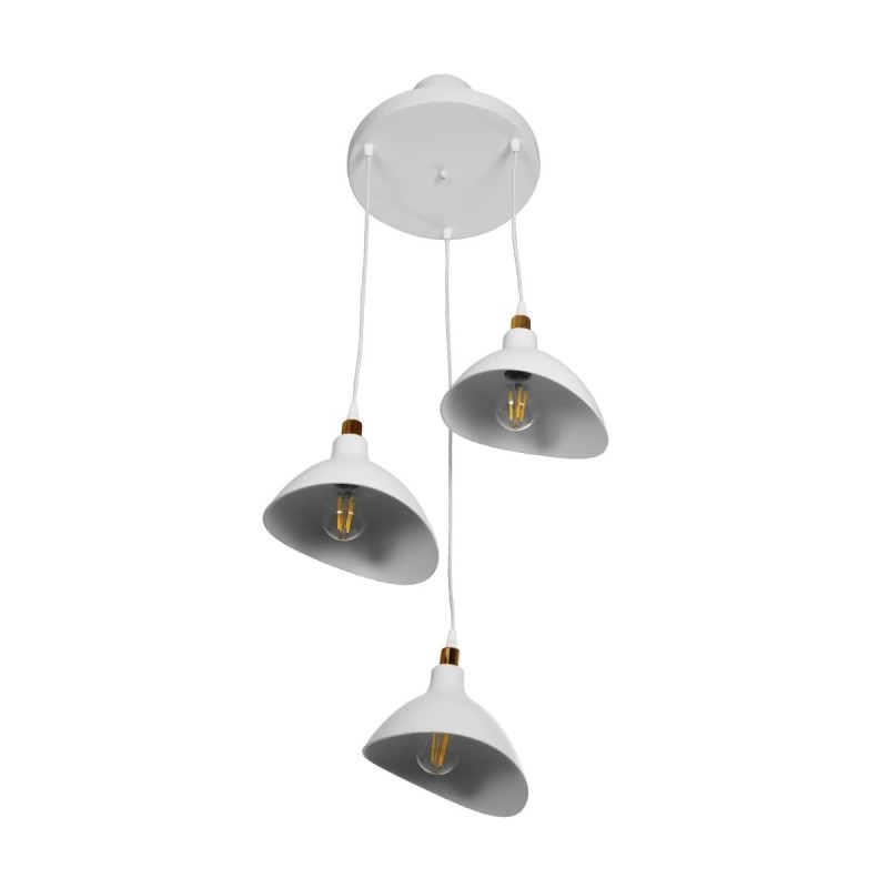 GloboStar® RIVE 203-0142 Μοντέρνο Κρεμαστό Φωτιστικό Καμπάνα Τρίφωτο 3 x E27 IP20 Λευκό με Χρυσό Πλαστικό - Μ45 x Π45 x Υ80cm