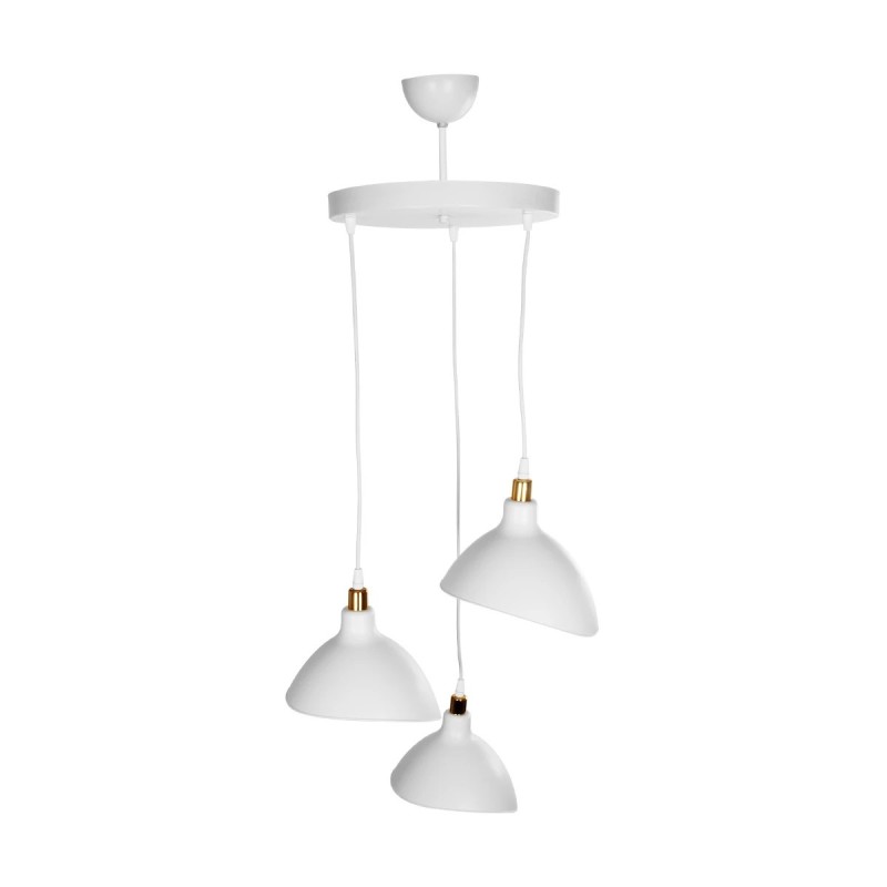 GloboStar® RIVE 203-0142 Μοντέρνο Κρεμαστό Φωτιστικό Καμπάνα Τρίφωτο 3 x E27 IP20 Λευκό με Χρυσό Πλαστικό - Μ45 x Π45 x Υ80cm