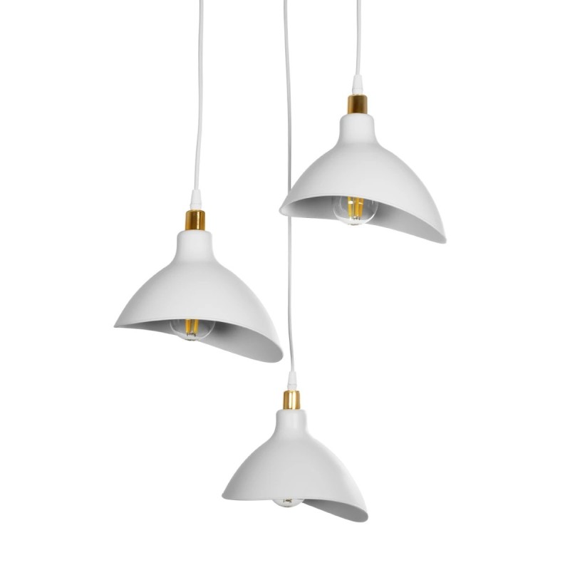 GloboStar® RIVE 203-0142 Μοντέρνο Κρεμαστό Φωτιστικό Καμπάνα Τρίφωτο 3 x E27 IP20 Λευκό με Χρυσό Πλαστικό - Μ45 x Π45 x Υ80cm
