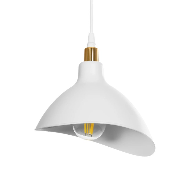 GloboStar® RIVE 203-0142 Μοντέρνο Κρεμαστό Φωτιστικό Καμπάνα Τρίφωτο 3 x E27 IP20 Λευκό με Χρυσό Πλαστικό - Μ45 x Π45 x Υ80cm