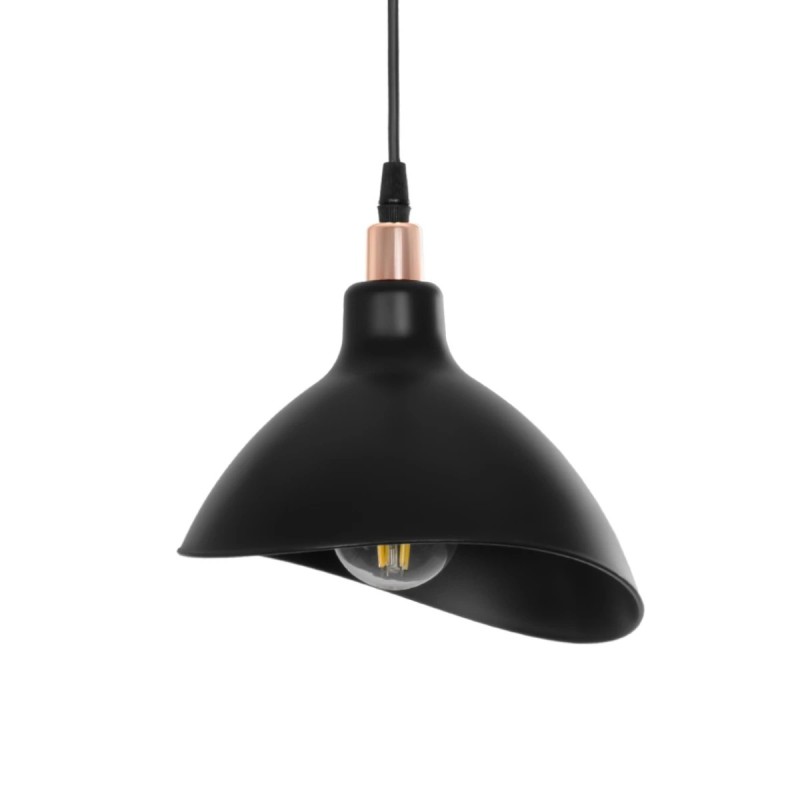 GloboStar® RIVE 203-0143 Μοντέρνο Κρεμαστό Φωτιστικό Καμπάνα Μονόφωτο 1 x E27 IP20 Μάυρο με Χρυσό Πλαστικό - Μ22 x Π22 x Υ83cm