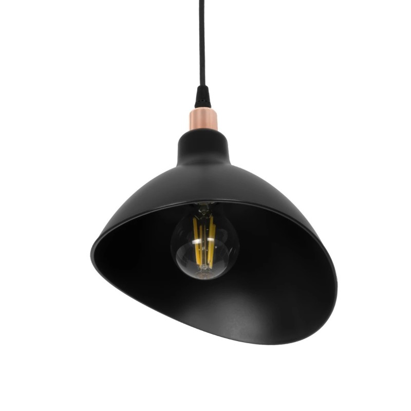 GloboStar® RIVE 203-0143 Μοντέρνο Κρεμαστό Φωτιστικό Καμπάνα Μονόφωτο 1 x E27 IP20 Μάυρο με Χρυσό Πλαστικό - Μ22 x Π22 x Υ83cm