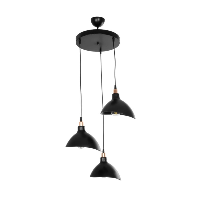 GloboStar® RIVE 203-0144 Μοντέρνο Κρεμαστό Φωτιστικό Καμπάνα Τρίφωτο 3 x E27 IP20 Μαύρο με Χρυσό Πλαστικό - Μ45 x Π45 x Υ80cm