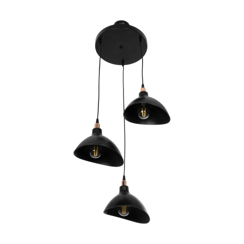 GloboStar® RIVE 203-0144 Μοντέρνο Κρεμαστό Φωτιστικό Καμπάνα Τρίφωτο 3 x E27 IP20 Μαύρο με Χρυσό Πλαστικό - Μ45 x Π45 x Υ80cm