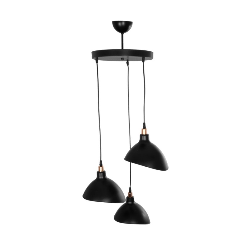 GloboStar® RIVE 203-0144 Μοντέρνο Κρεμαστό Φωτιστικό Καμπάνα Τρίφωτο 3 x E27 IP20 Μαύρο με Χρυσό Πλαστικό - Μ45 x Π45 x Υ80cm