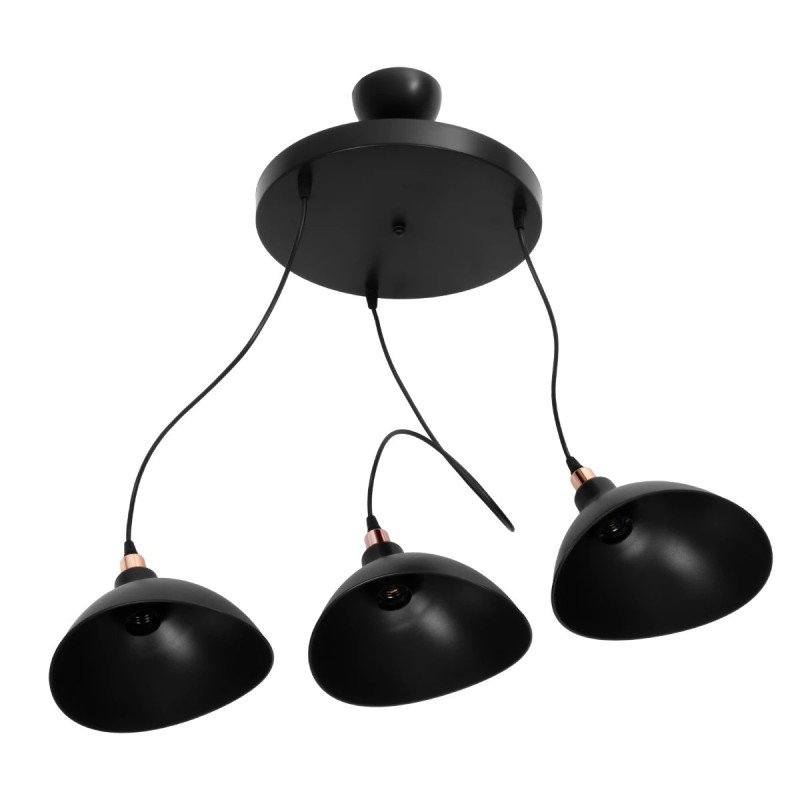 GloboStar® RIVE 203-0144 Μοντέρνο Κρεμαστό Φωτιστικό Καμπάνα Τρίφωτο 3 x E27 IP20 Μαύρο με Χρυσό Πλαστικό - Μ45 x Π45 x Υ80cm