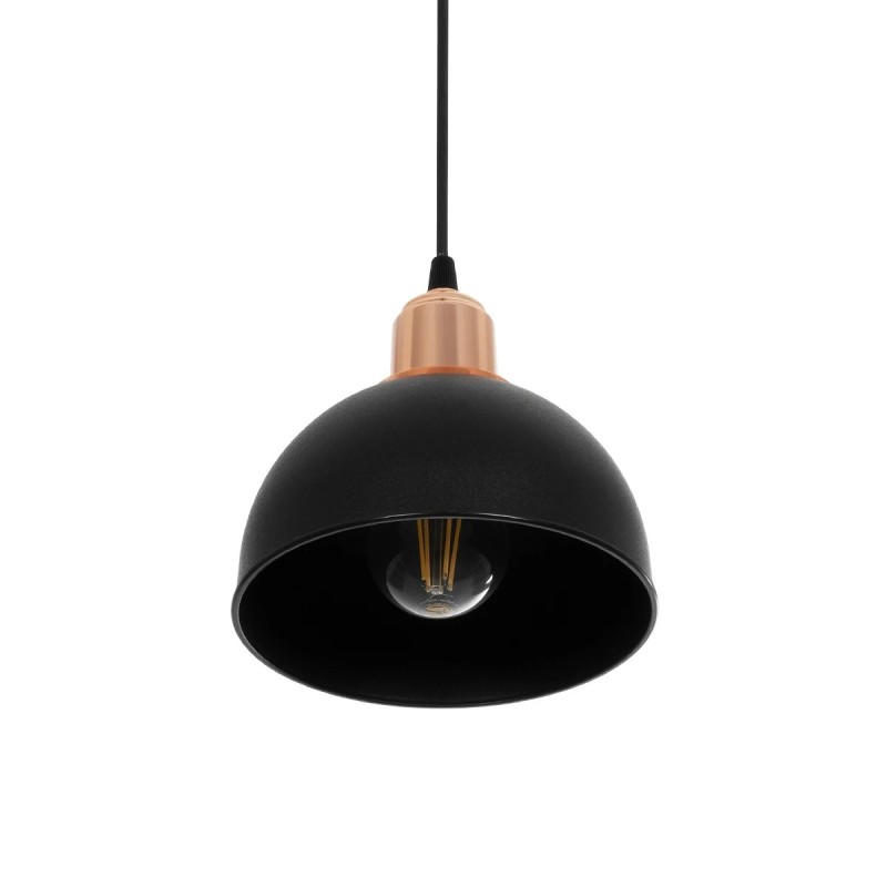 GloboStar® ΗUT 203-0145 Μοντέρνο Κρεμαστό Φωτιστικό Καμπάνα Μονόφωτο 1 x E27 IP20 Μάυρο με Χρυσό Πλαστικό - Μ17.5 x Π17.5 x Υ80cm