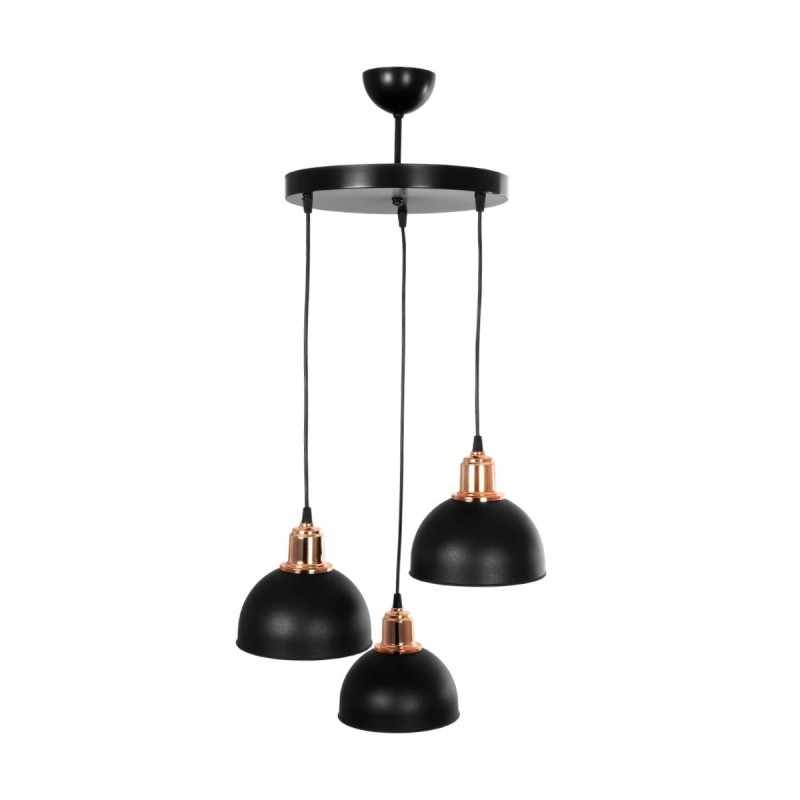 GloboStar® ΗUT 203-0146 Μοντέρνο Κρεμαστό Φωτιστικό Καμπάνα Τρίφωτο 3 x E27 IP20 Μαύρο με Χρυσό Πλαστικό - Μ40 x Π40 x Υ76cm
