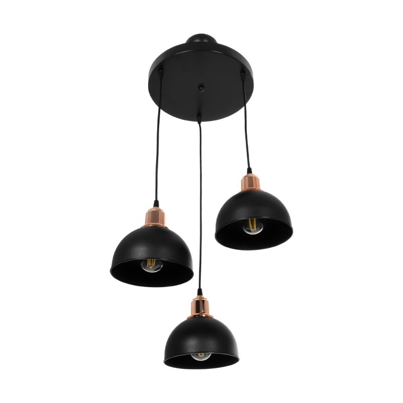 GloboStar® ΗUT 203-0146 Μοντέρνο Κρεμαστό Φωτιστικό Καμπάνα Τρίφωτο 3 x E27 IP20 Μαύρο με Χρυσό Πλαστικό - Μ40 x Π40 x Υ76cm