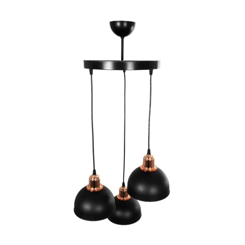 GloboStar® ΗUT 203-0146 Μοντέρνο Κρεμαστό Φωτιστικό Καμπάνα Τρίφωτο 3 x E27 IP20 Μαύρο με Χρυσό Πλαστικό - Μ40 x Π40 x Υ76cm