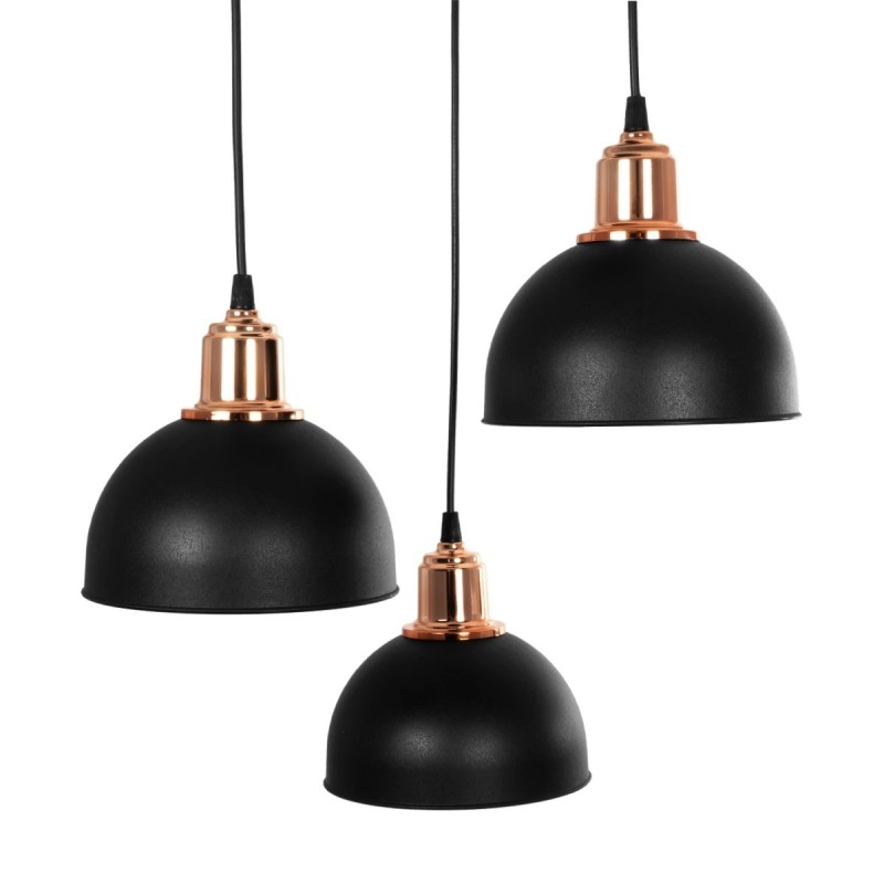GloboStar® ΗUT 203-0146 Μοντέρνο Κρεμαστό Φωτιστικό Καμπάνα Τρίφωτο 3 x E27 IP20 Μαύρο με Χρυσό Πλαστικό - Μ40 x Π40 x Υ76cm