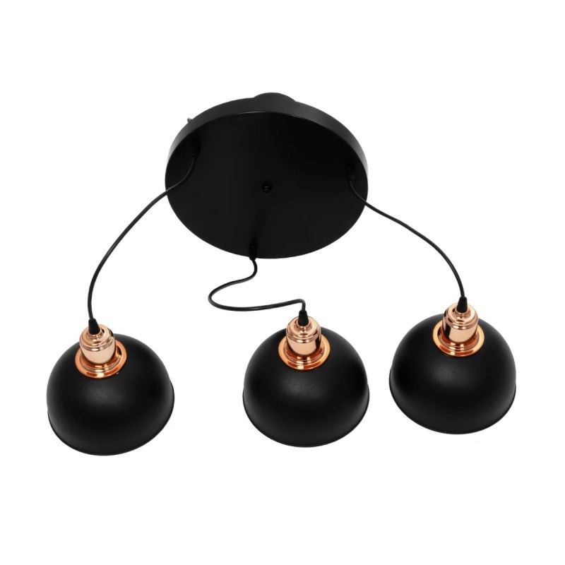 GloboStar® ΗUT 203-0146 Μοντέρνο Κρεμαστό Φωτιστικό Καμπάνα Τρίφωτο 3 x E27 IP20 Μαύρο με Χρυσό Πλαστικό - Μ40 x Π40 x Υ76cm