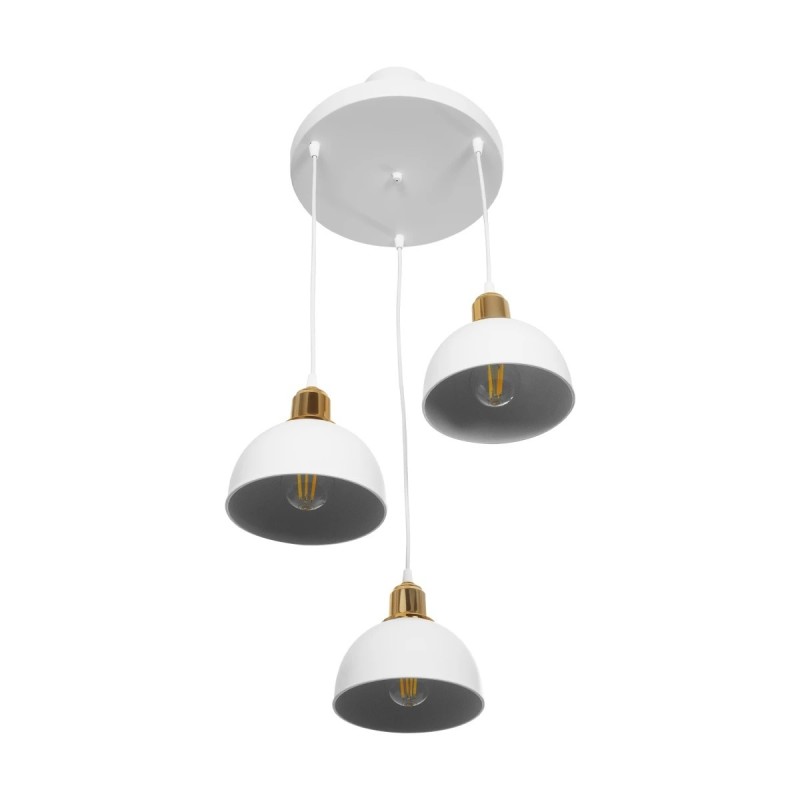 GloboStar® ΗUT 203-0148 Vintage Κρεμαστό Φωτιστικό Καμπάνα Τρίφωτο 3 x E27 IP20 Λευκό με Χρυσό Πλαστικό - Μ40 x Π40 x Υ76cm