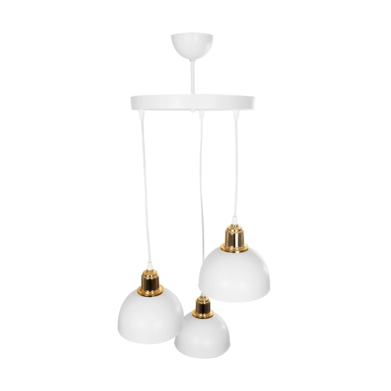 GloboStar® ΗUT 203-0148 Vintage Κρεμαστό Φωτιστικό Καμπάνα Τρίφωτο 3 x E27 IP20 Λευκό με Χρυσό Πλαστικό - Μ40 x Π40 x Υ76cm