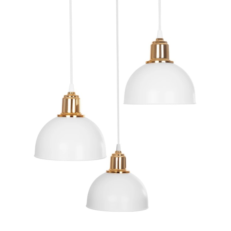 GloboStar® ΗUT 203-0148 Vintage Κρεμαστό Φωτιστικό Καμπάνα Τρίφωτο 3 x E27 IP20 Λευκό με Χρυσό Πλαστικό - Μ40 x Π40 x Υ76cm