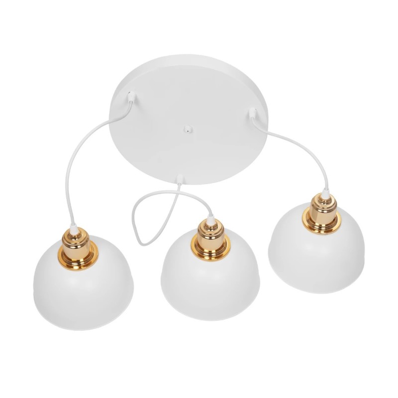 GloboStar® ΗUT 203-0148 Vintage Κρεμαστό Φωτιστικό Καμπάνα Τρίφωτο 3 x E27 IP20 Λευκό με Χρυσό Πλαστικό - Μ40 x Π40 x Υ76cm