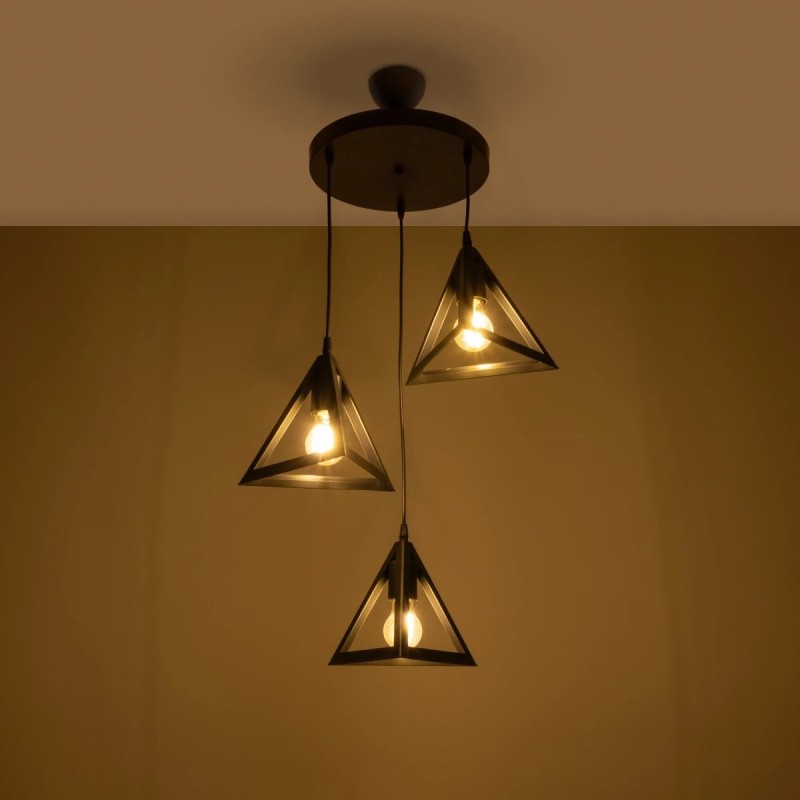 GloboStar® TRIANGLE 203-0160 Μοντέρνο Κρεμαστό Φωτιστικό Καμπάνα Τρίφωτο 3 x E27 IP20 Μαύρο Πλαστικό - Μ50 x Π50 x Υ80cm