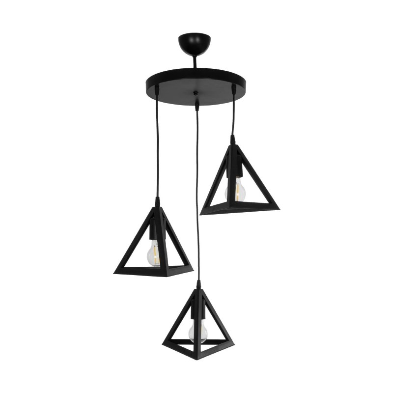 GloboStar® TRIANGLE 203-0160 Μοντέρνο Κρεμαστό Φωτιστικό Καμπάνα Τρίφωτο 3 x E27 IP20 Μαύρο Πλαστικό - Μ50 x Π50 x Υ80cm